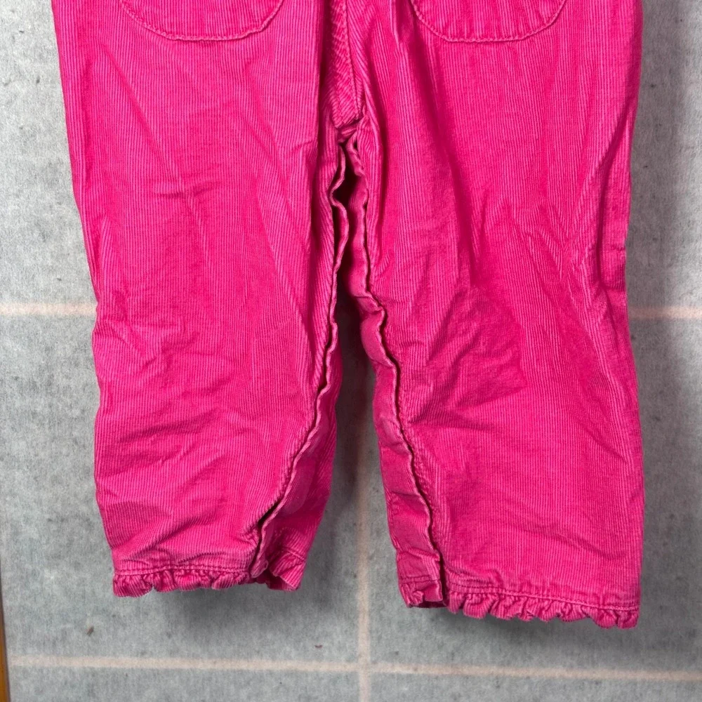 OshKosh Bgosh Corduroy Overalls Baby Girls 12M Pink Floral Embroidery Ruffle Hem